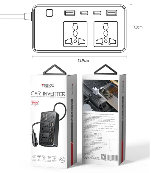 Inversor multifuncional para carro Yesido VC07 200W AC220V - Image 6